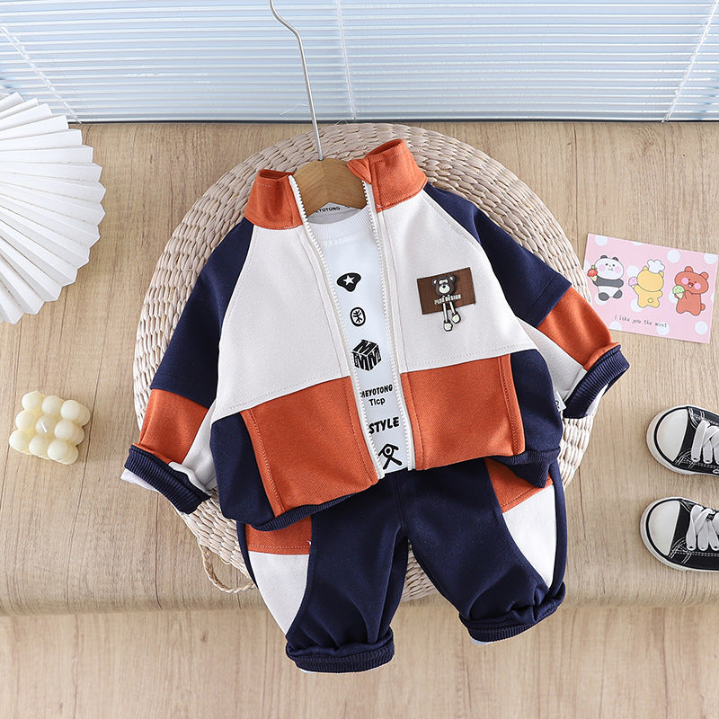 SSX220824-121 بدلة 3 قطع قطن  خريفي ربيعي دافي ( بلوزة + جكيت + بنطلون)