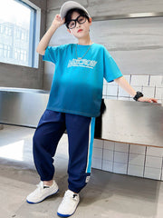 WZS040924-9 طقم ولادي صيفي قطني قطعتين (بلوزة + بنطلون)