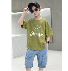 FU14042024-14 طقم ولادي صيفي قطعتين ( بلوزة + بنطلون جينز)