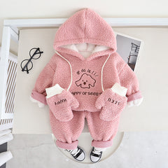 SSX220824-55 طقم ولادي شتوي تقيل مبطن فرو بالكامل 3 قطع ( بلوزة + بنطلون + قفازات)