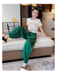 FU14042024-24 طقم بناتي صيفي قطعتين ( بلوزة + بنطلون)