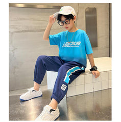 WZS040924-9 طقم ولادي صيفي قطني قطعتين (بلوزة + بنطلون)