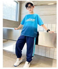 WZS040924-9 طقم ولادي صيفي قطني قطعتين (بلوزة + بنطلون)