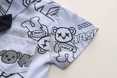 SSX220824-73 طقم صيفي قطعتين ( قميص مع ببيونة + شورت مع شيال)