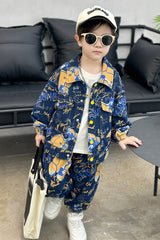 RM1227-17 طقم جينز برسومات مميزة بجي قطعتين ( جكيت + بنطلون)