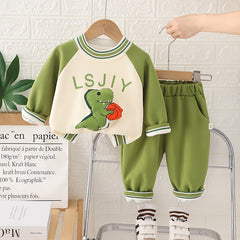 SSX220824-146 بدلة ديناصور قطن اصلي 100% قطعتين ( بلوزة + بنطلون )