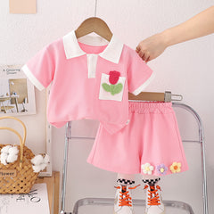 SSN040924-11 طقم بناتي صيفي قطعتين ( بلوزة + بنطلون)