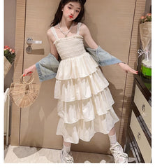 RM150424-25 فستان صيفي طبقات + فست جينز ناعم