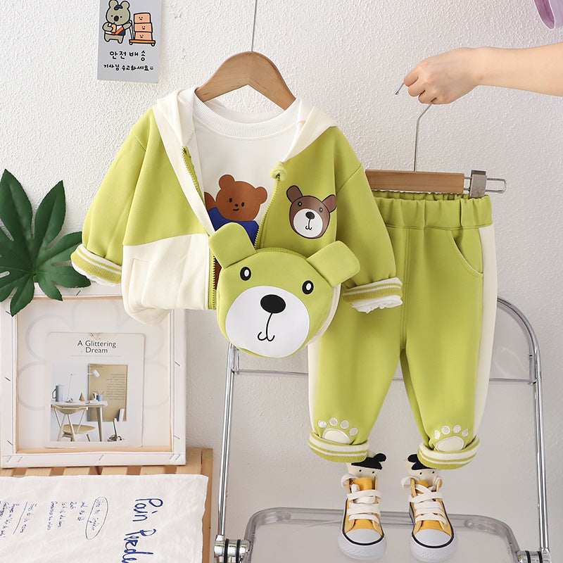 طقم ولادي قطن تقيل خريفي ربيعي 4 قطع ( جكيت + بلوزة + بنطلون + شنتة )SSN040924-39