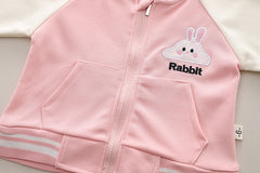 SSN040924-56 طقم بناتي ربيعي خريفي قطن تقيل 3 قطع ( جكيت + بنطلون + حقيبة)