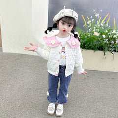 AO0508-64 طقم بناتي 3 قطع ( بلوزة + جكيت + بنطلون جينز )