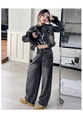 WZH191124-40 طقم جينز قطعتين ( جكيت + بنطلون)