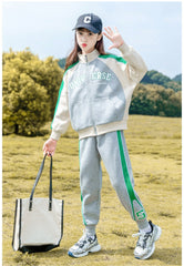 HBC040924-14 طقم بناتي قطن تقيل خريفي ربيعي قطعتين ( جكيت + بنطلون)