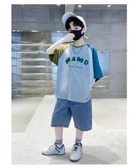 FU14042024-60 طقم ولادي صيفي قطعتين ( بلوزة + بنطلون)