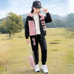 HBC040924-5 طقم بناتي شتوي تقيل مبطن فرو قطعتين ( جكيت + بنطلون)