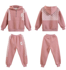 RM090424-6 بدلة رياضية تريننج قطن بناتي قطعتين ( بلوزة + بنطلون) رسومات بارزة خامة ممتازة