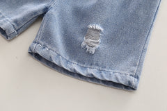 SSX220824-1 طقم ولادي قطعتين نخب اول ( بلوزة قطنية + شورت جينز )