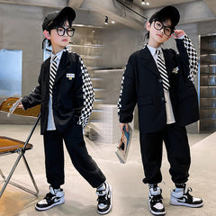 RM1227-14 بدلة الشطرنج 4 قطع ( جكيت + قميص + جرافة + بنطلون)