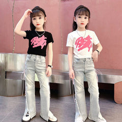 RM171223-24 طقم بناتي قطعتين ( بلوزة قطنية + بنطلون جينز )