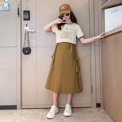 RM150424-24 طقم بناتي صيفي قطعتين ( بلوزة + تنورة )