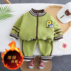 SSX220824-40 طقم ولادي شتوي تقيل مبطن فرو بالكامل قطعتين ( جكيت+ بنطلون)