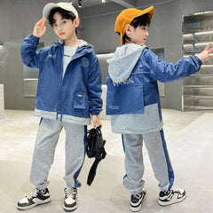 WZ261124-12 بدلة ولادي قطن مع ستان قطعتين ( جكيت + بنطلون ) ربيعي صيفي خريفي