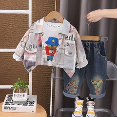 SSX220824-159 طقم 3 قطع ( بلوزة + جكيت + بنطلون جينز ) خريفي ربيعي