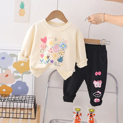 SSN040924-29 طقم بناتي قطن دافي خريفي ربيعي قطعتين ( بلوزة + بنطلون)