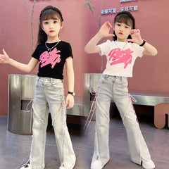 RM171223-24 طقم بناتي قطعتين ( بلوزة قطنية + بنطلون جينز )