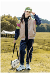 HBC040924-11 طقم بناتي شتوي مخمل مبطن فرو بالكامل بجي قطعتين ( جكيت + بنطلون)