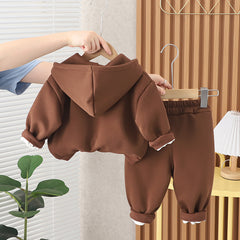 SSX220824-22 طقم باندا ولادي شتوي تقيل مبطن فرو بالكامل قطعتين ( جكيت + بنطلون)