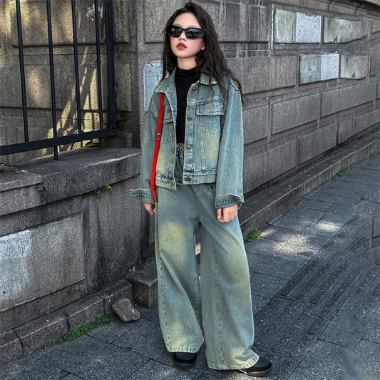 WZH191124-16 طقم جينز قطعتين ( جكيت + بنطلون )