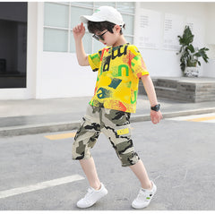 SS-2333B طقم ولادي كتان جيشي + بلوز قطنية