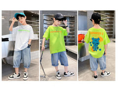 FU14042024-52 طقم ولادي صيفي قطعتين ( بلوزة + بنطلون)