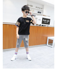 FU14042024-47 طقم ولادي قطعتين ( بلوزة + شورت طويل)