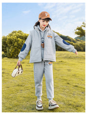 HBC040924-8 طقم بناتي شتوي مبطن فرو بالكامل 3 قطع ( بلوزة + فست + بنطلون)