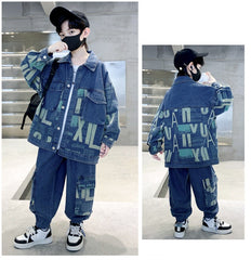 RM1227-21 طقم جينز خريفي ولادي ( جكيت + بنطلون )