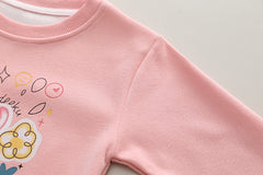 SSN040924-29 طقم بناتي قطن دافي خريفي ربيعي قطعتين ( بلوزة + بنطلون)