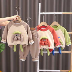 SSX220824-50 طقم شتوي مبطن فرو تقيل بالكامل قطعتين ( بلوزة + بنطلون)