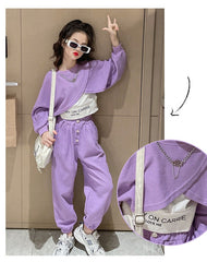 AO0508-137 طقم سبورت بناتي قطني 3 قطع بتصميم عصري مميز وخامة ممتازة