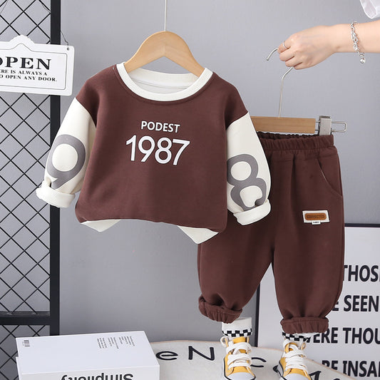 SSX220824-131 ترنج ولادي قطن تقيل دافي ربيعي خريفي قطعتين ( بلوزة+ جكيت)