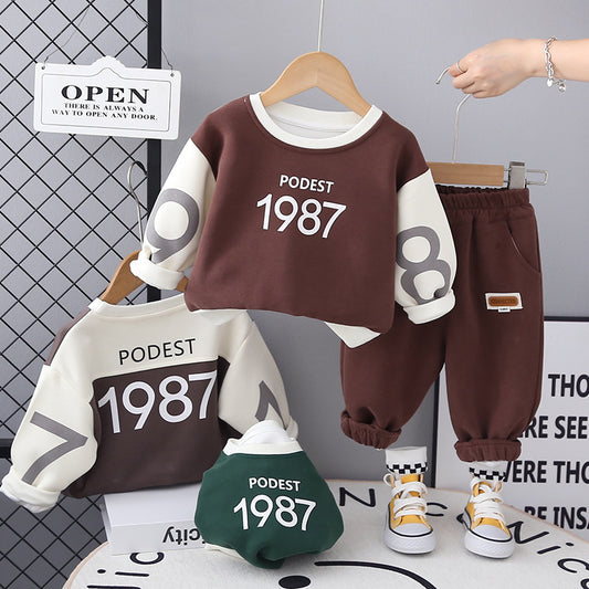 SSX220824-131 ترنج ولادي قطن تقيل دافي ربيعي خريفي قطعتين ( بلوزة+ جكيت)