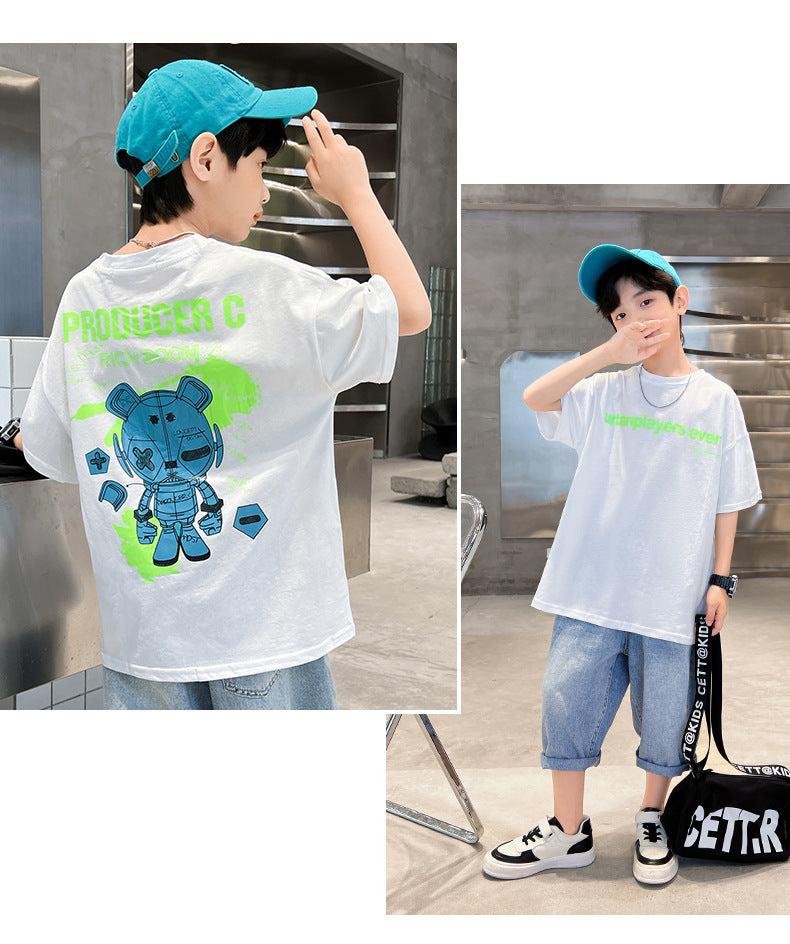 FU14042024-52 طقم ولادي صيفي قطعتين ( بلوزة + بنطلون)