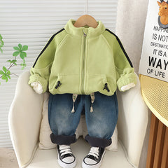 SSN040924-14 طقم شتوي تقيل مبطن بالكامل ( جكيت + بنطلون جينز مبطن )