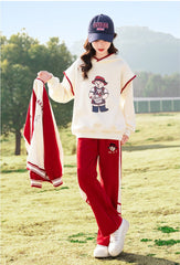 RM090424-3 بدلة سبورت قطني بناتي 3 قطع ( بلوزة + جكيت + بنطلون )