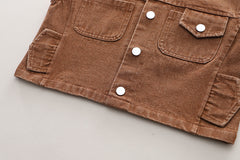 SSX220824-161 طقم ولادي 3 قطع ( بلوزة + فست جينز + بنطلون جينز)