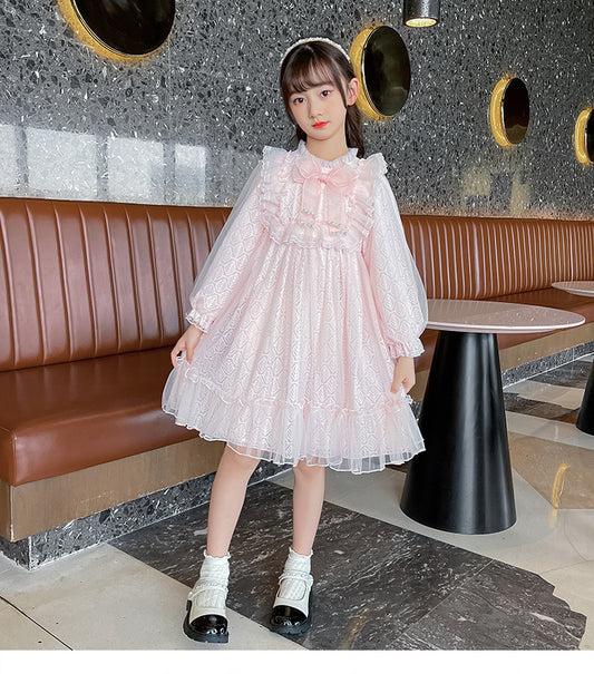 RM1231-05 فستان بناتي ناعم مزين باللولو لأعياد الميلاد والحفلات