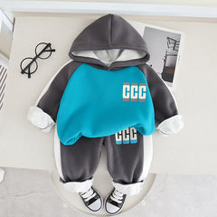 SSX220824-57 طقم ولادي شتوي تقيل مبطن فرو بالكامل قطعتين ( بلوزة + بنطلون)