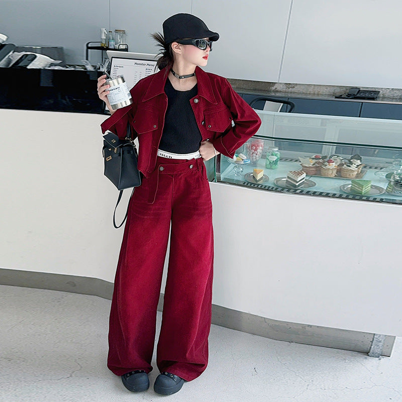 WZH191124-30 طقم بناتي قطعتين ( جكيت + بنطلون)