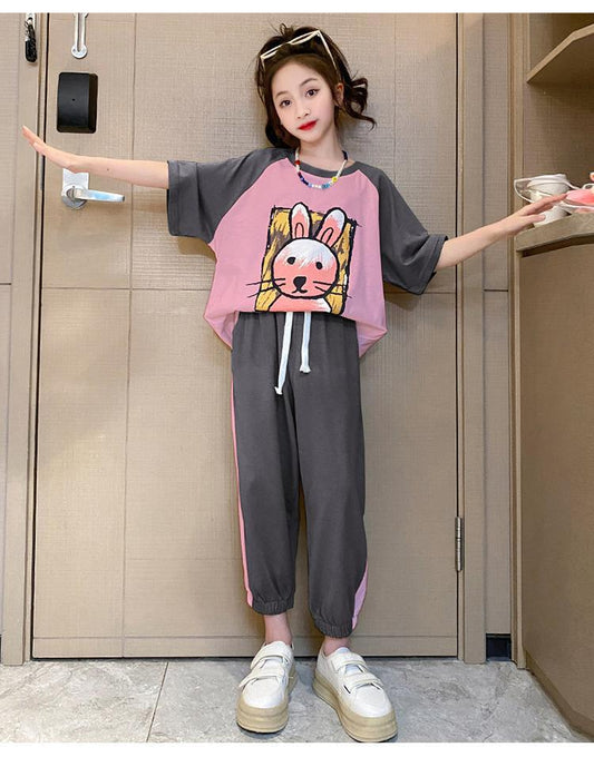 FU14042024-74 تريننج بناتي صيفي قطعتين ( بلوزة + بنطلون )